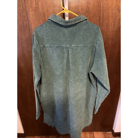 NEW Corduroy Long Shacket/Shirt W/Pocket Raw Edge Bottom sz1X Heyson Green - Picture 6 of 6